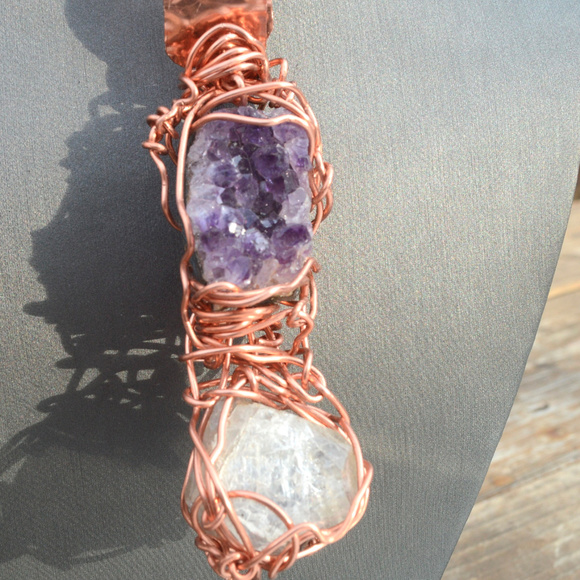 Herkimer DIamond Quartz Crystal Pendant Amethyst - Picture 2 of 7
